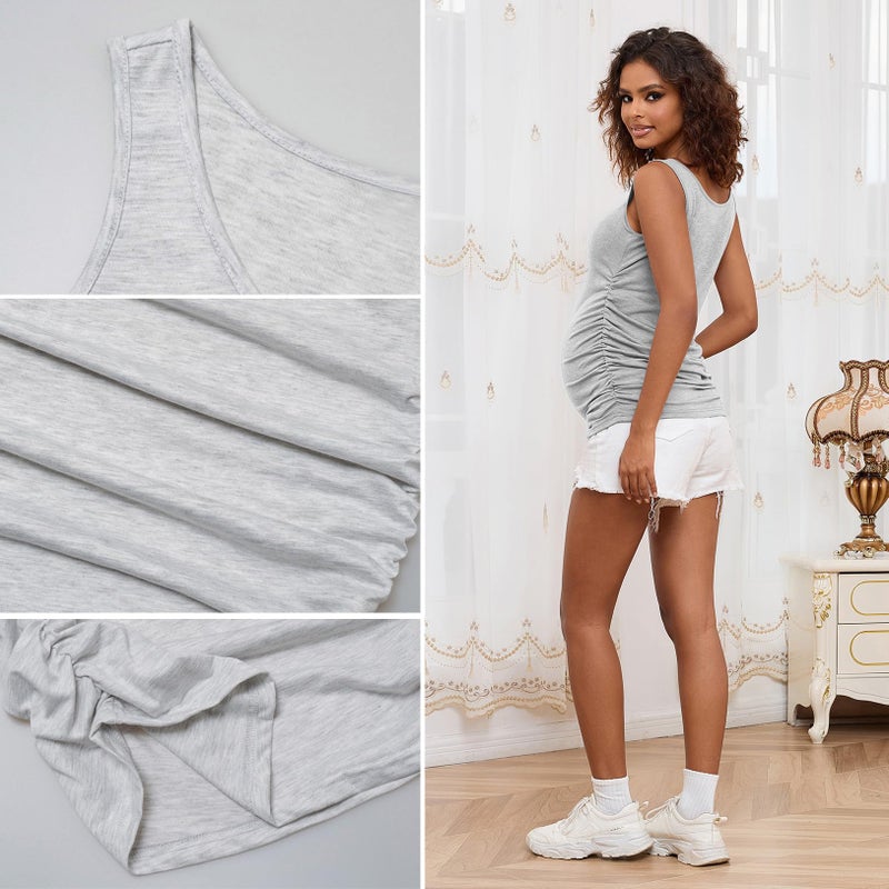 Bhome Sleeveless Maternity Tshirt Pregnancy Tank Top Basic Top Grey L - Image 5